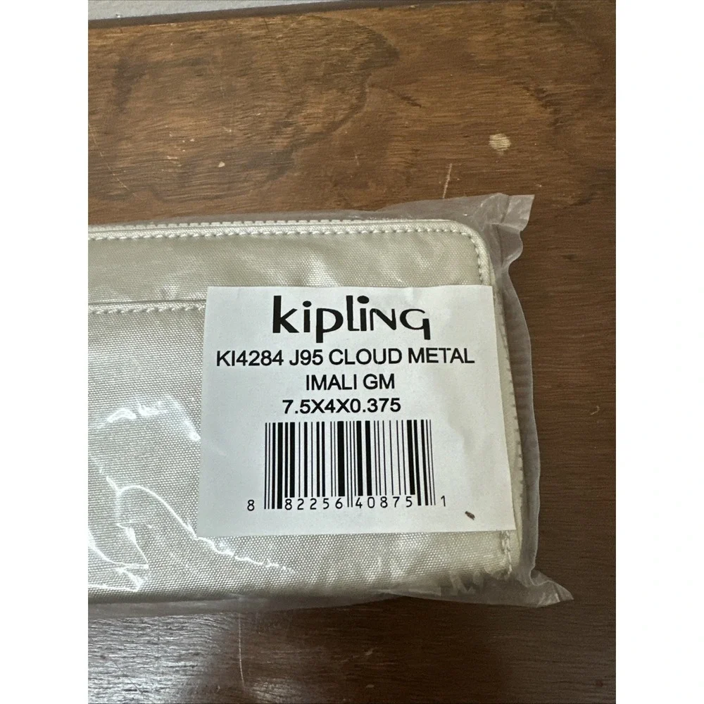 Kipling Imali Silver Cloud Metal Large RFID Wallet Wristlet KI4284 NEW